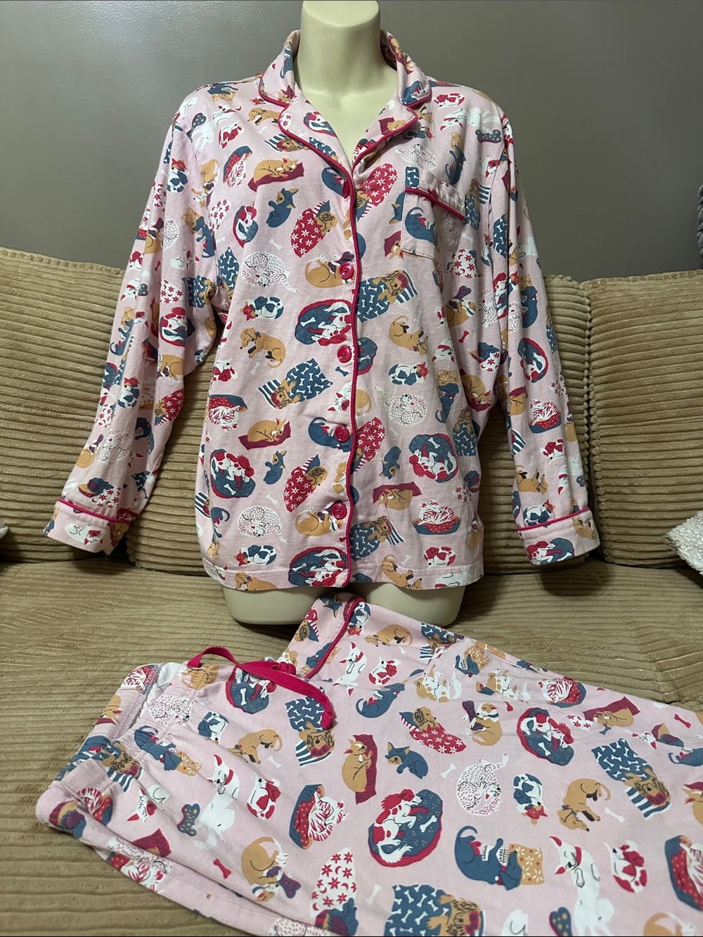 Pajamagram Pink Dog Print Pajama Set - Cozy Two-Piece Sleepwear size medium